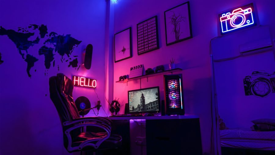 A gaming rig sitting on a desk